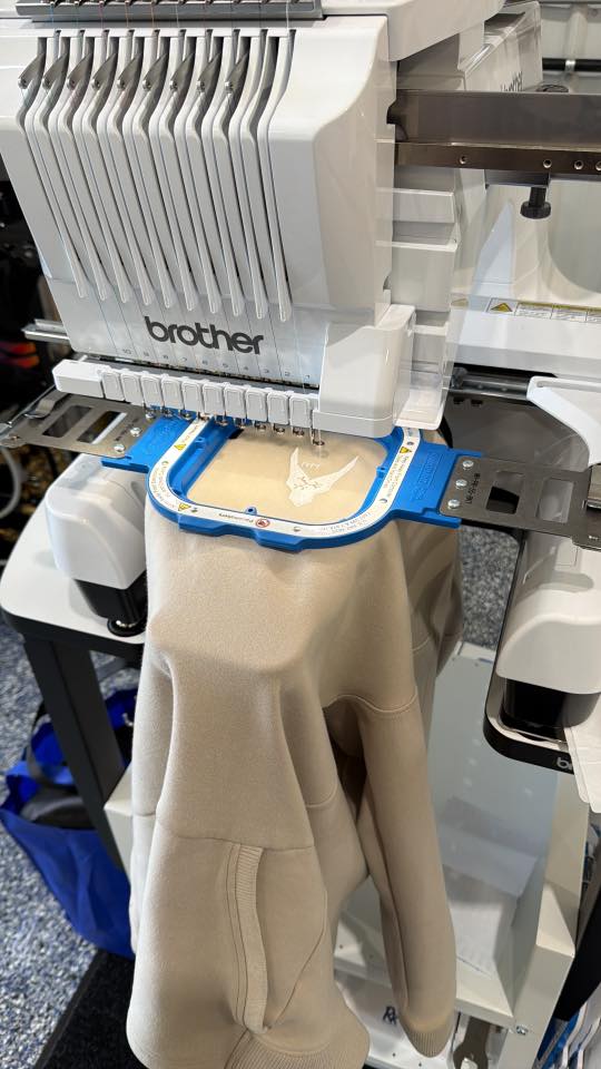 Embroidery machine in action